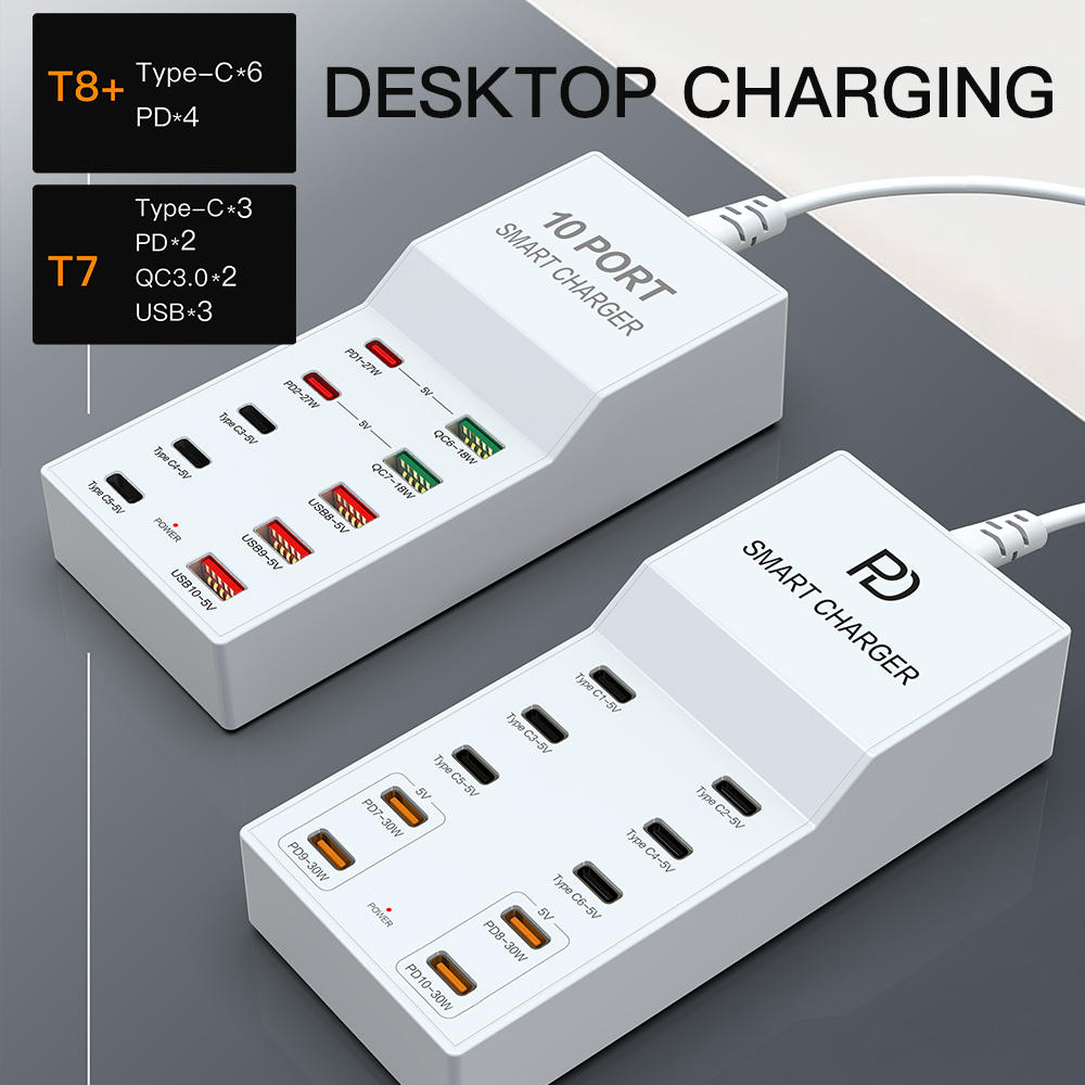 USB-C Laddningsstation med 10 uttag, 72W