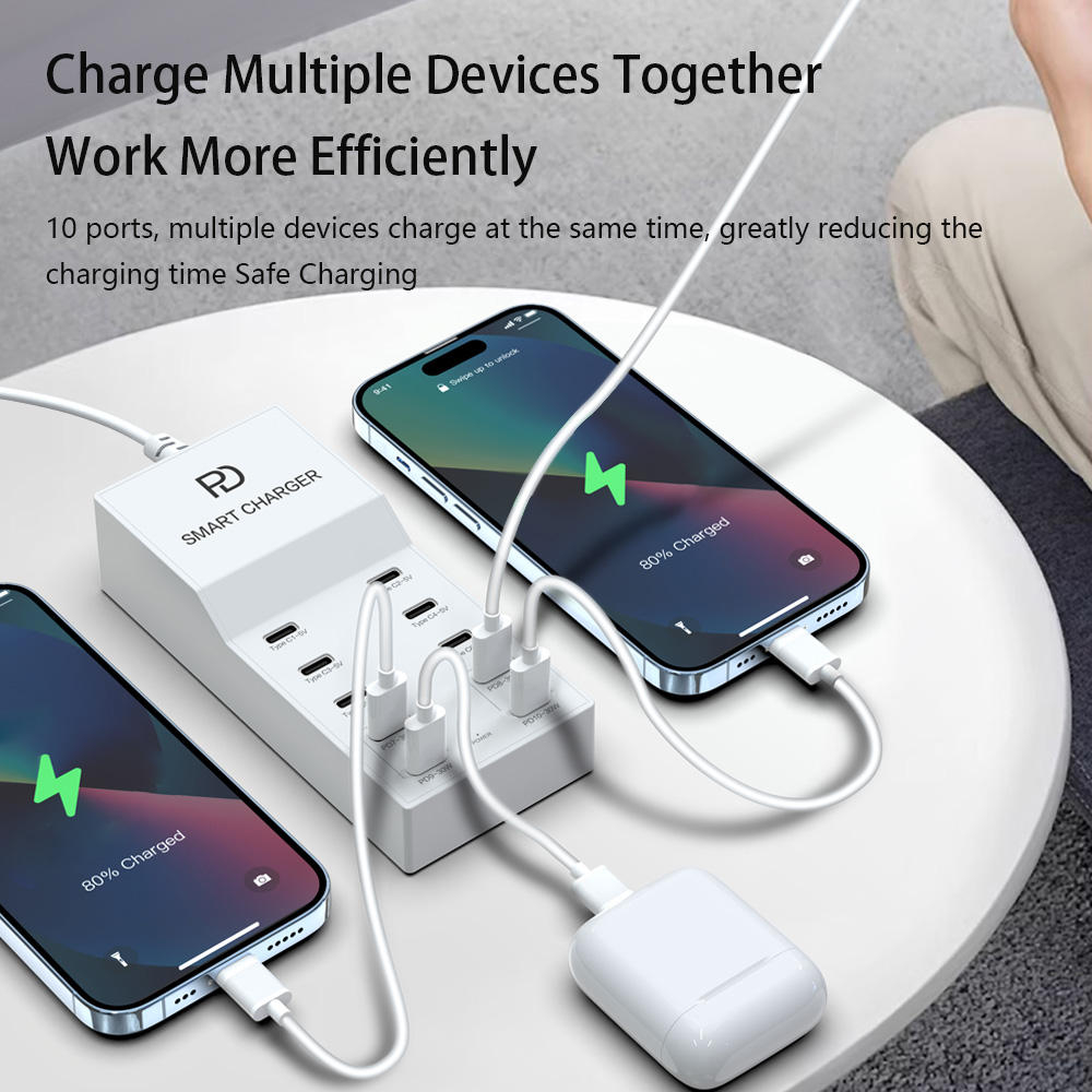 USB-C Laddningsstation med 10 uttag, 72W