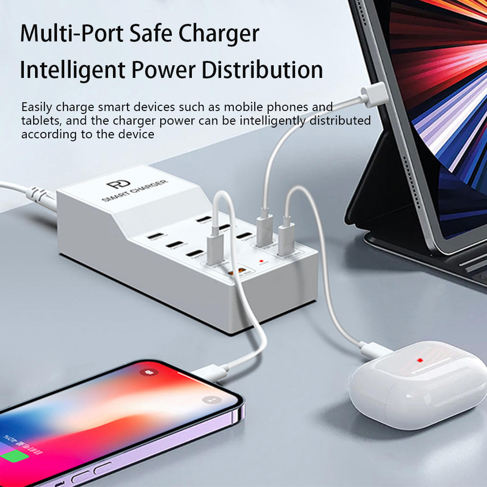 USB-C Laddningsstation med 10 uttag, 72W