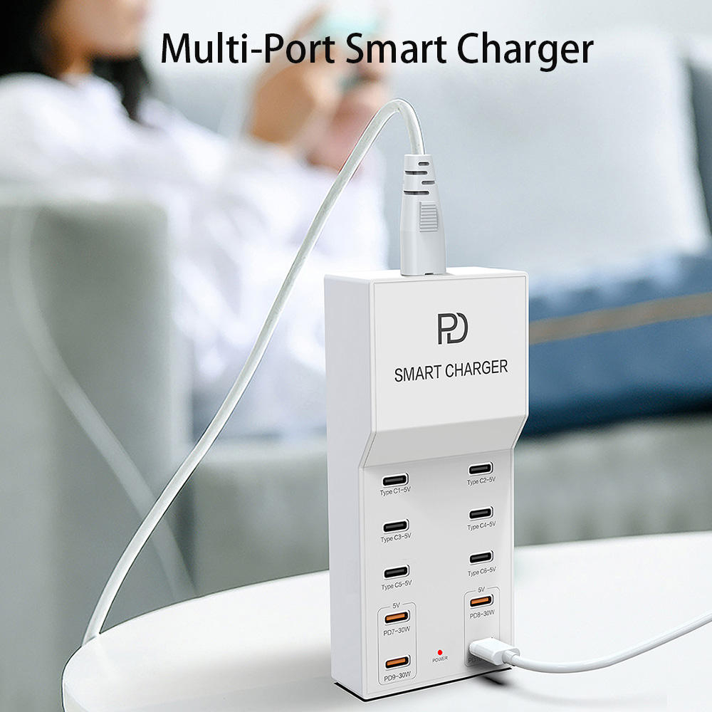 USB-C Laddningsstation med 10 uttag, 72W