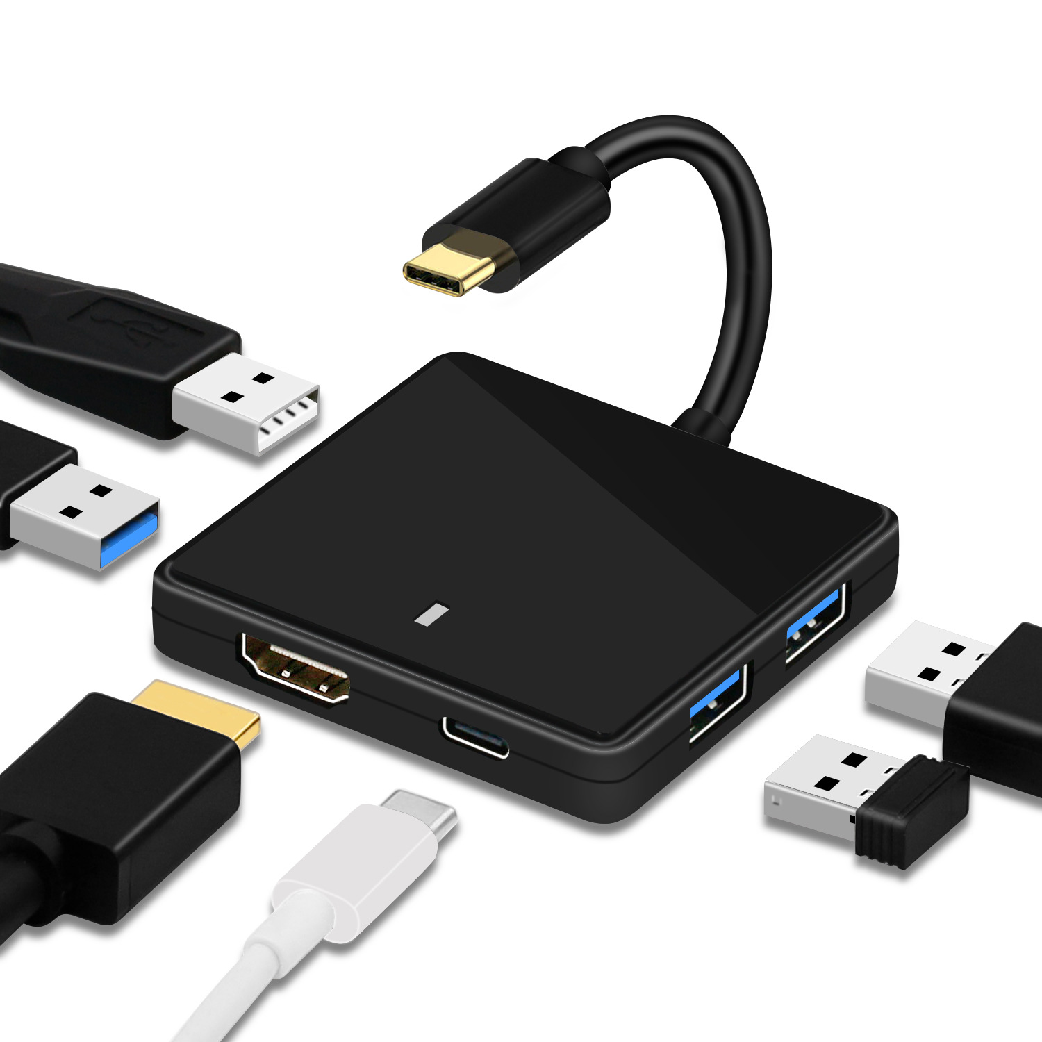 USB-C till HDMI USB-hubb med 4xUSB3.0 och USB3.1, svart