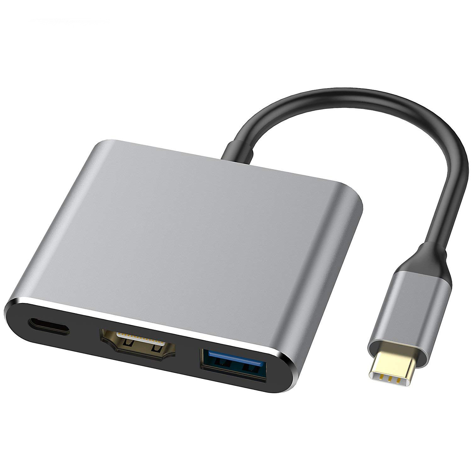 USB-C till HDMI/USB3.1 USB-hubb med PD, 4K HD, grå