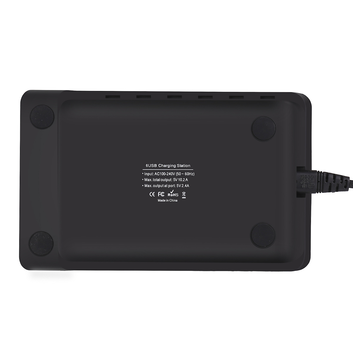 USB-Laddningsstation, 6-portar, 10.2A, svart
