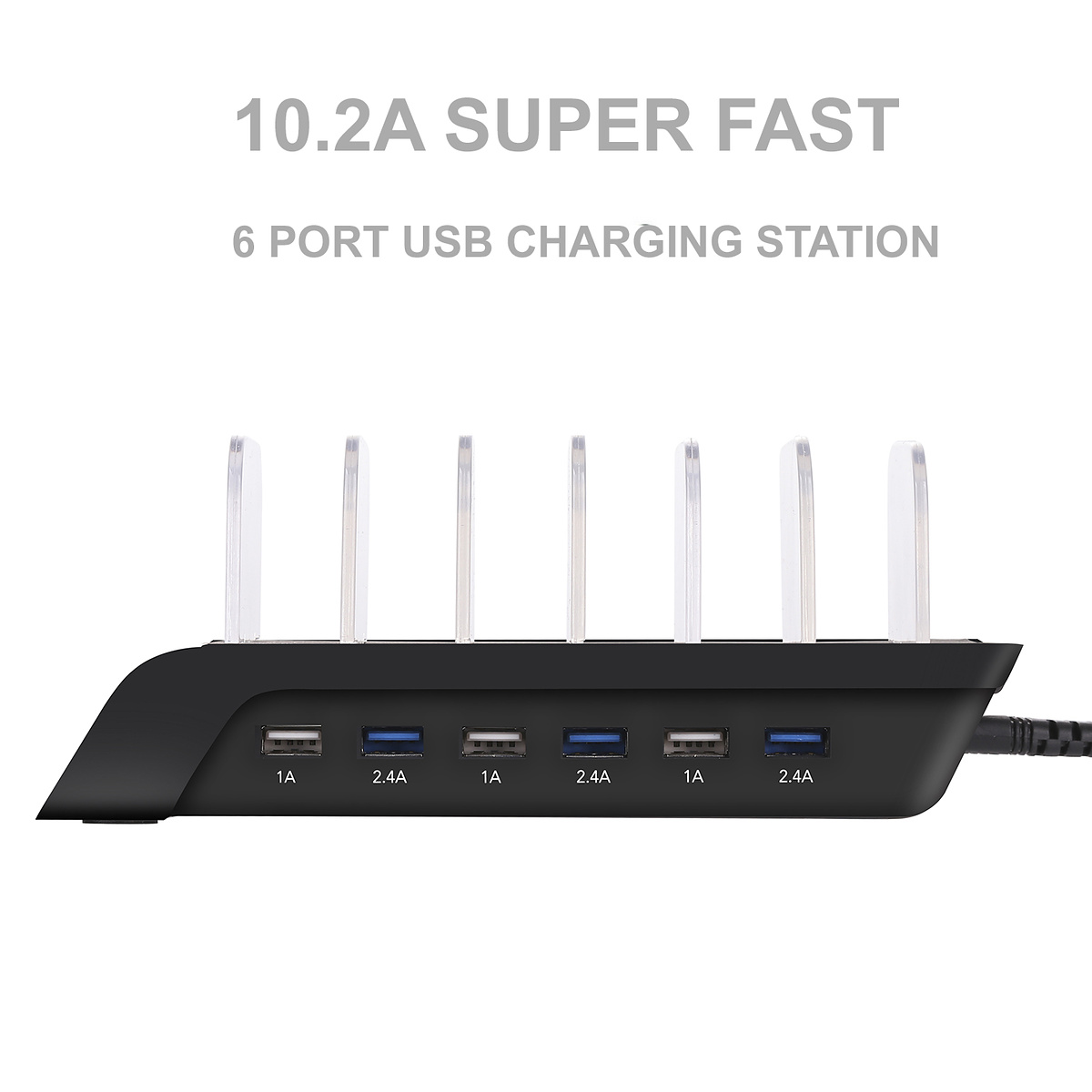 USB-Laddningsstation, 6-portar, 10.2A, svart