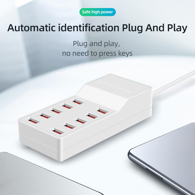 USB Laddningsstation med 10 uttag, 72W