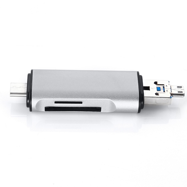 USB kortläsare, USB-C, Micro USB, USB 2.0, Silver