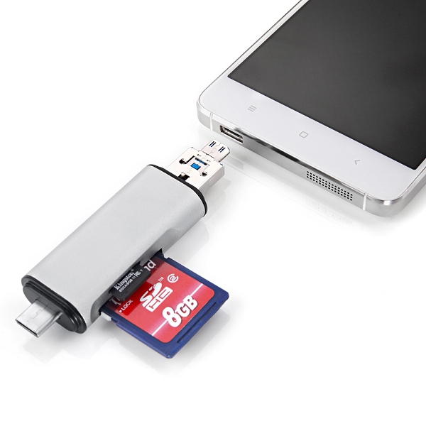 USB kortläsare, USB-C, Micro USB, USB 2.0, Silver