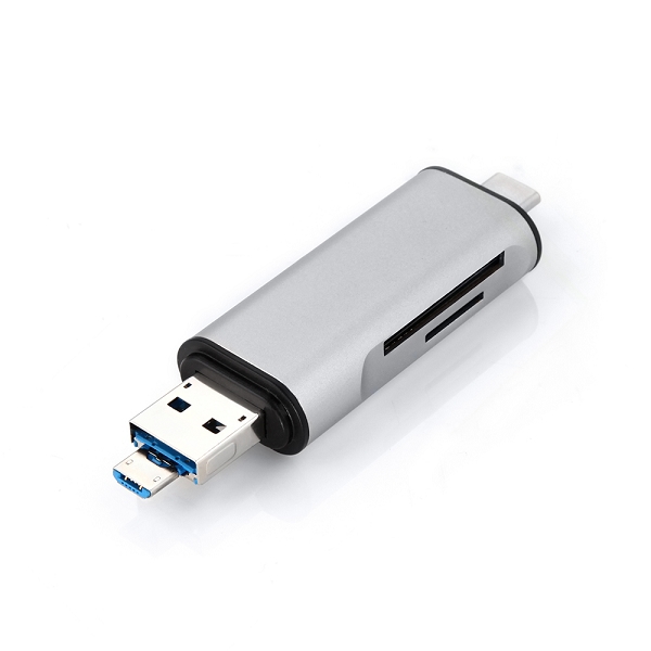 USB kortläsare, USB-C, Micro USB, USB 2.0, Silver