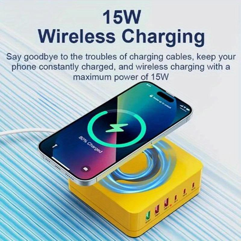 USB+USB-C Laddningsstation med 6 uttag och trådlös laddare, 140W