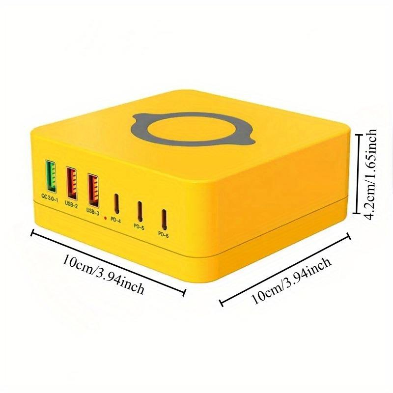 USB+USB-C Laddningsstation med 6 uttag och trådlös laddare, 140W