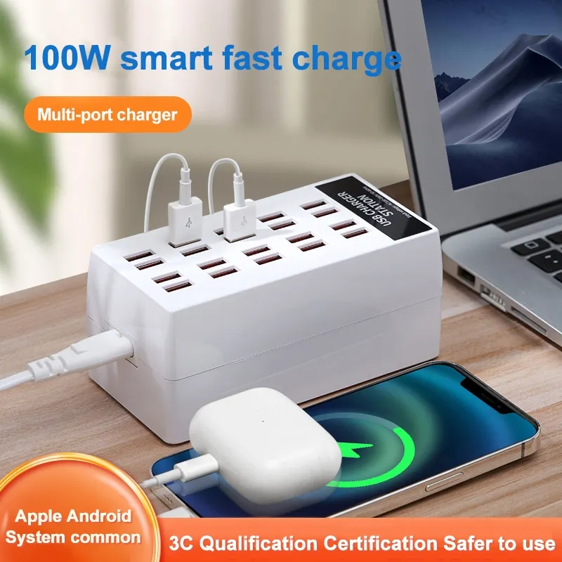 Smart Laddningsstation with 20 USB-uttag, QC2.0, 100W, 20A