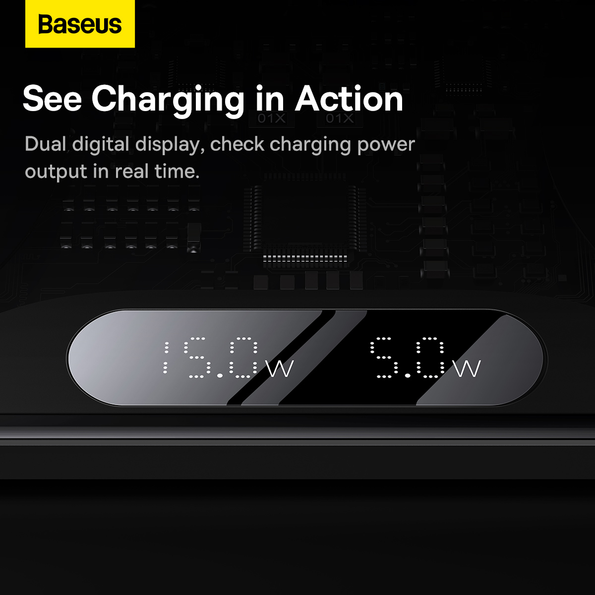 Baseus WXSX010101 2-i-1 Trådlös laddare med LED-Display, 20W