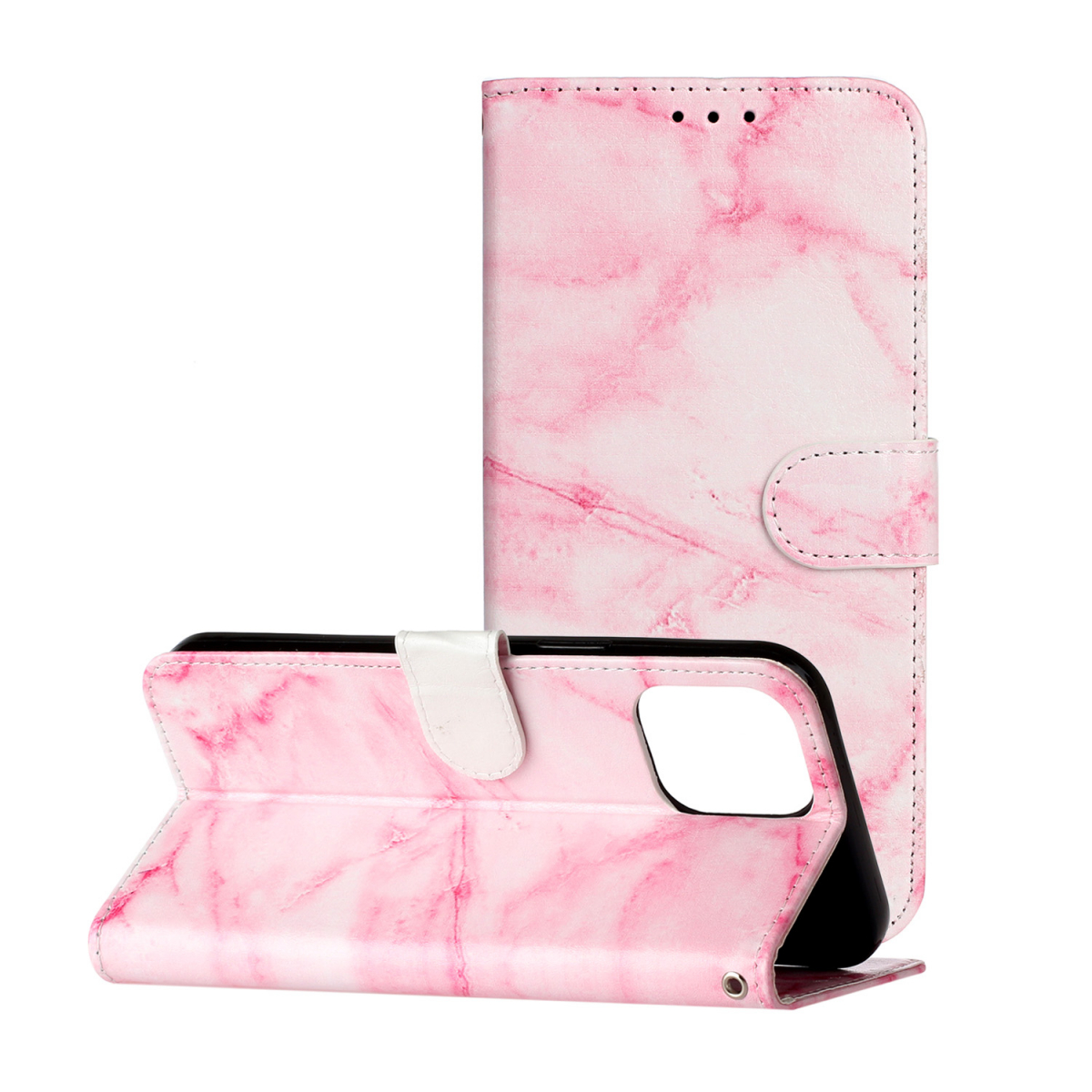 Marmorerat läderfodral, iPhone 13 Pro Max, rosa