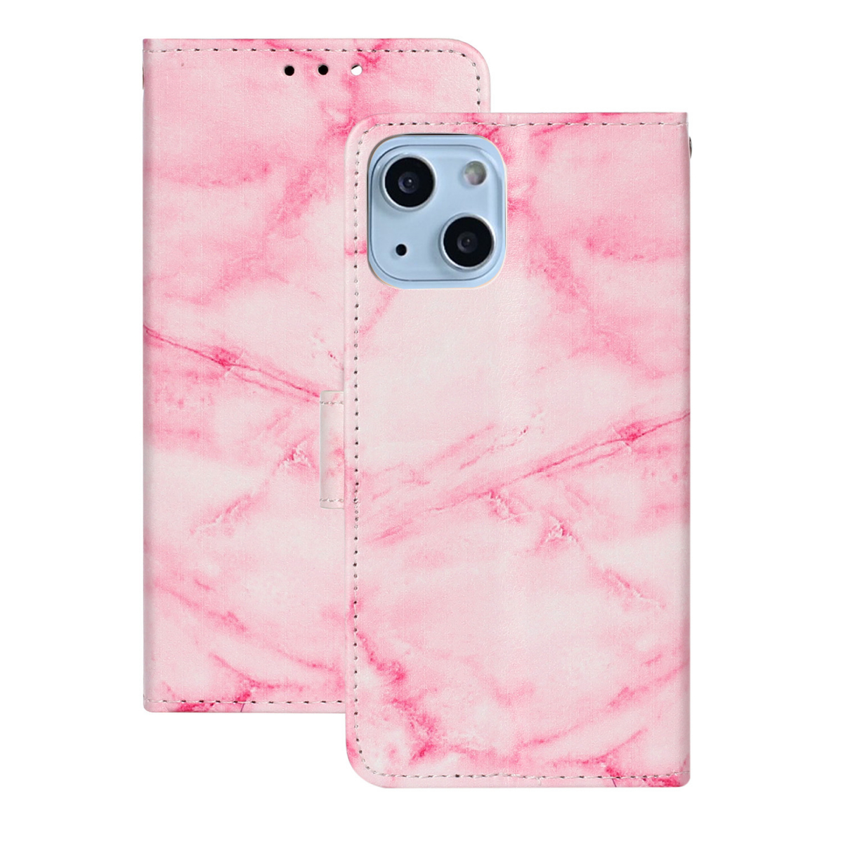 Marmorerat läderfodral, iPhone 13, rosa