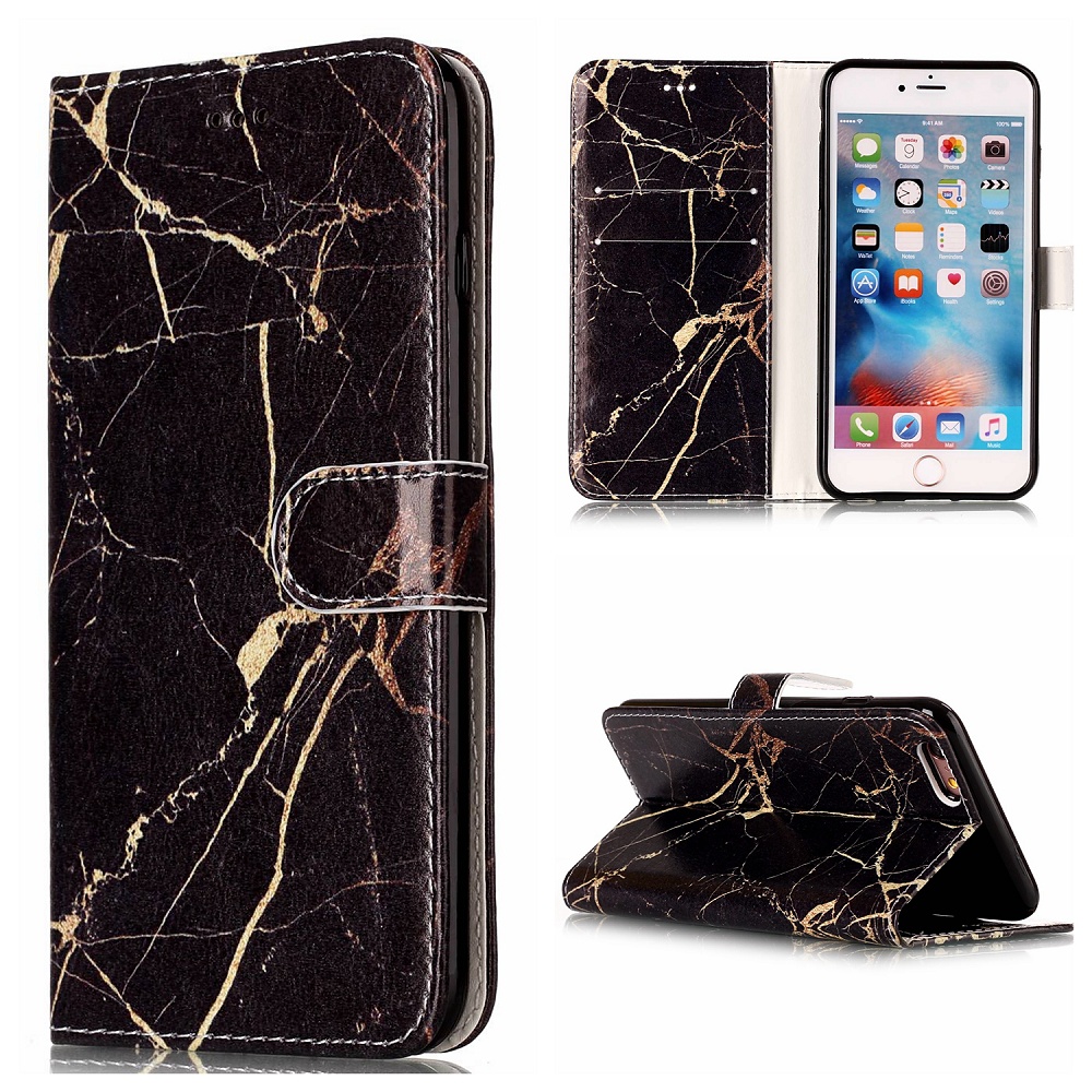 Trendigt marmorfodral med ställ till iPhone 6/6S, svart