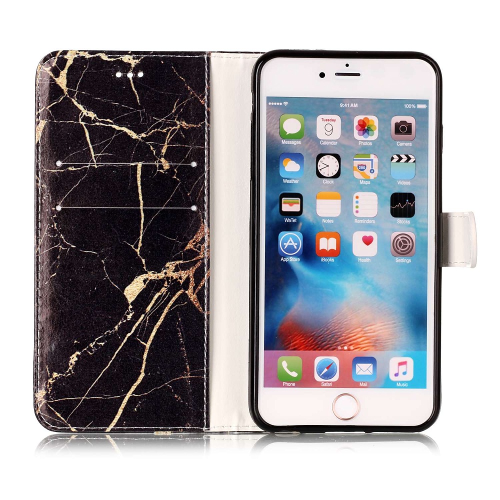 Trendigt marmorfodral med ställ till iPhone 6/6S, svart