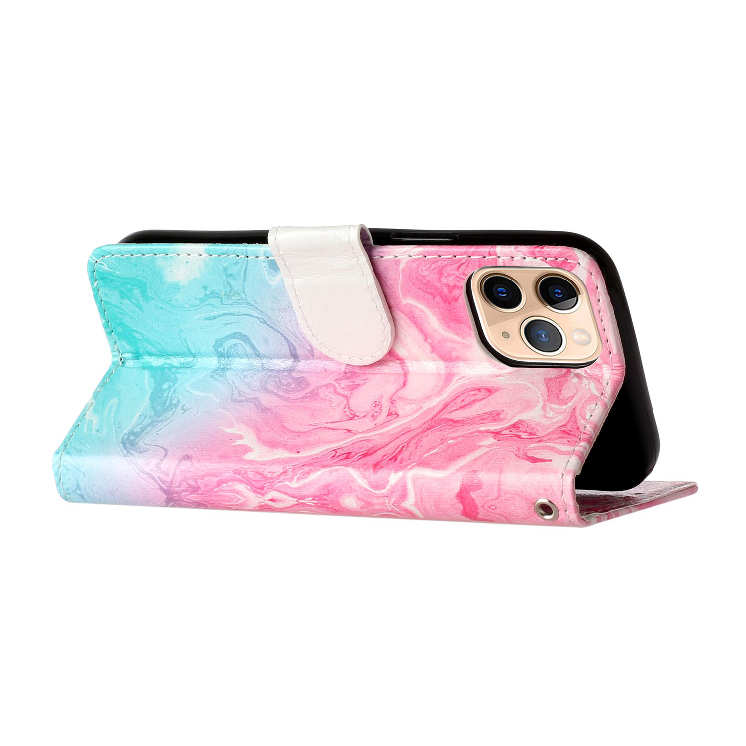 Marmorerat läderfodral, iPhone 12 Mini, rosa/blå