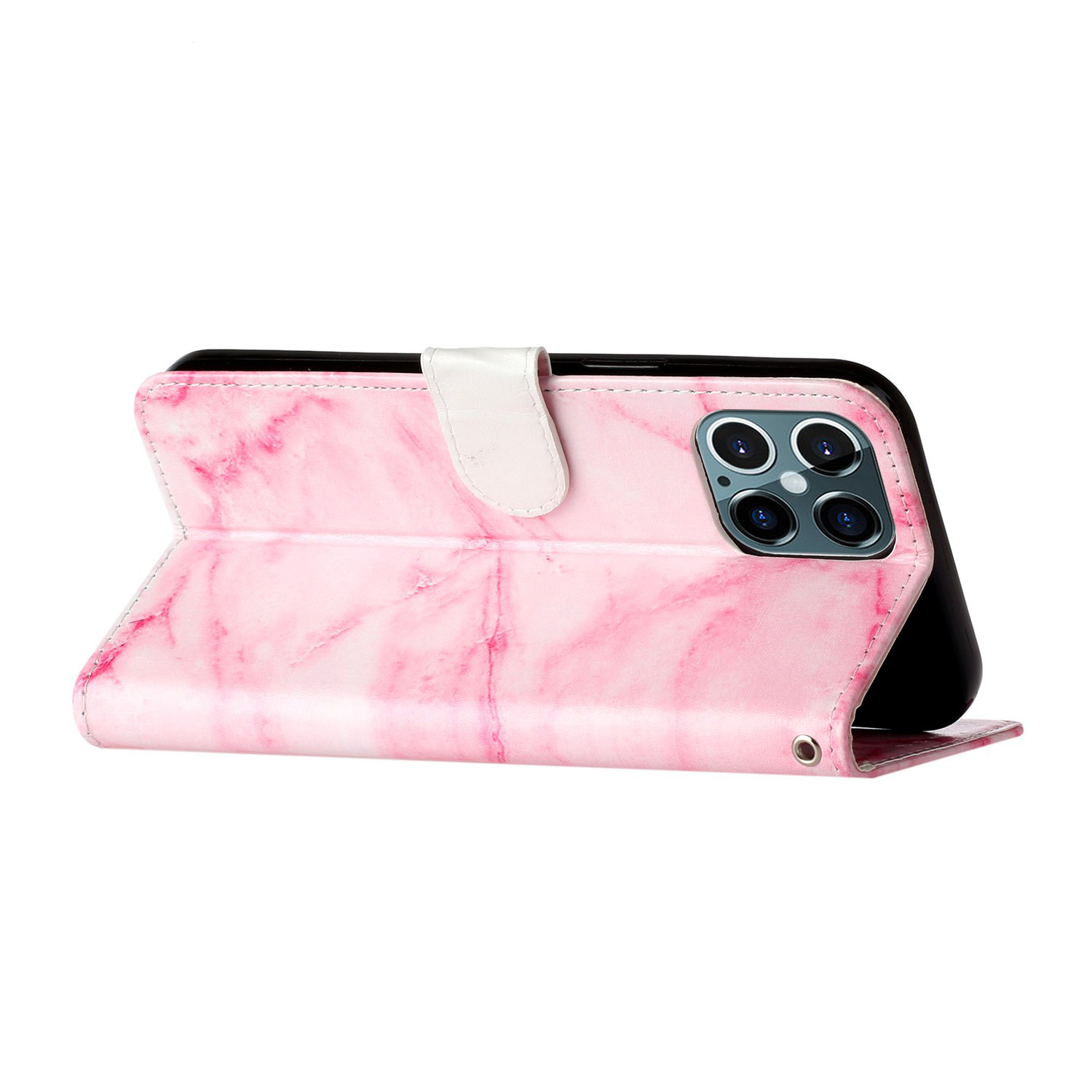 Marmorerat läderfodral, iPhone 12/12 Pro, rosa
