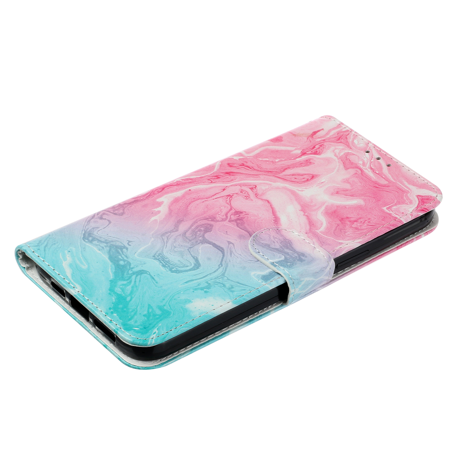 Marmorerat läderfodral, iPhone 12 Pro Max, rosa/blå