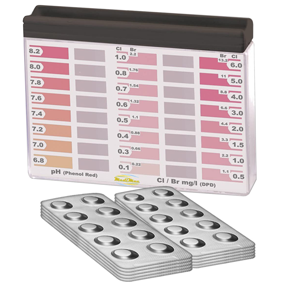 Vattentestare Premium, snabbtest av pH och klor, 200 tabletter