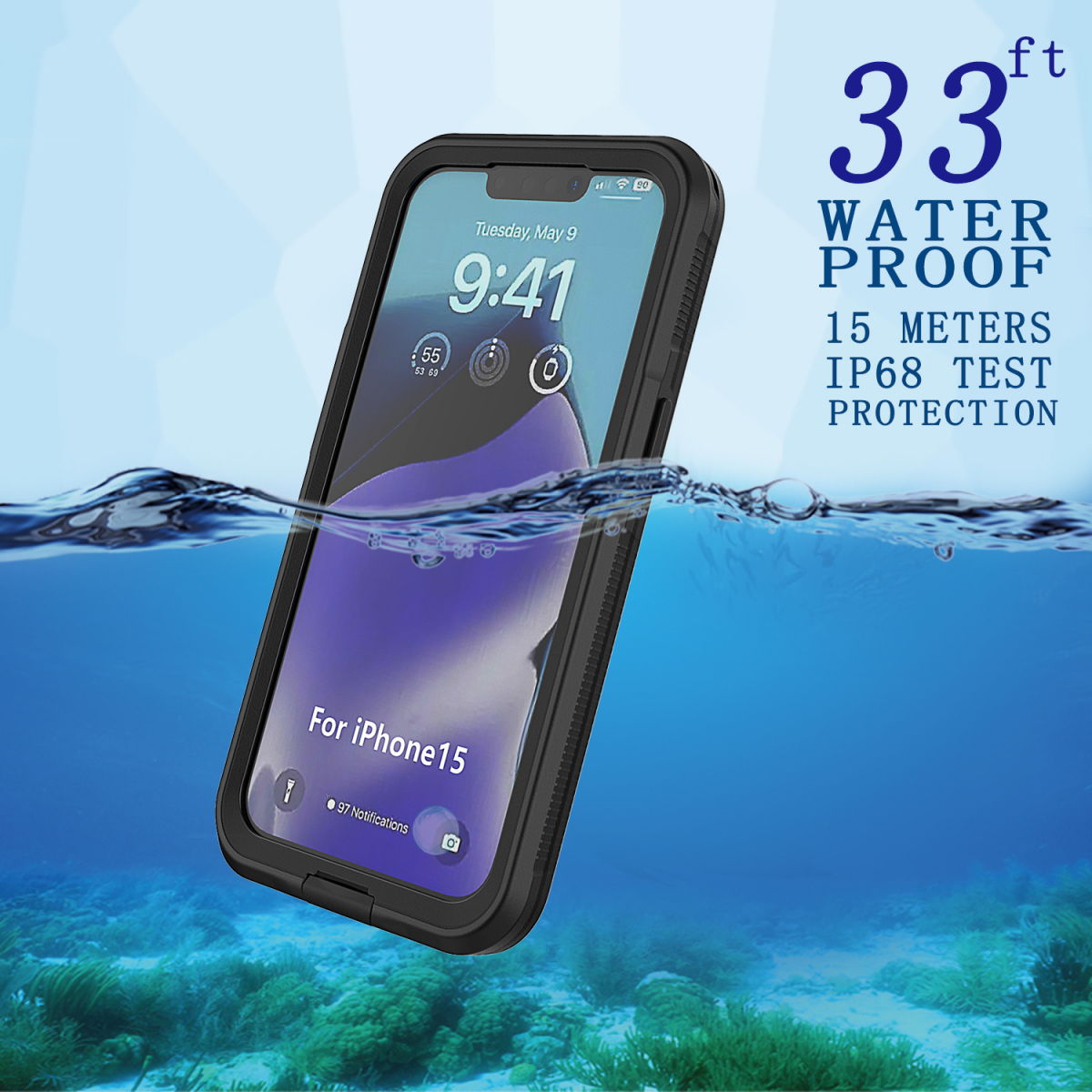 Vattentätt TPU-skal till iPhone 15 Plus, IPX68, svart