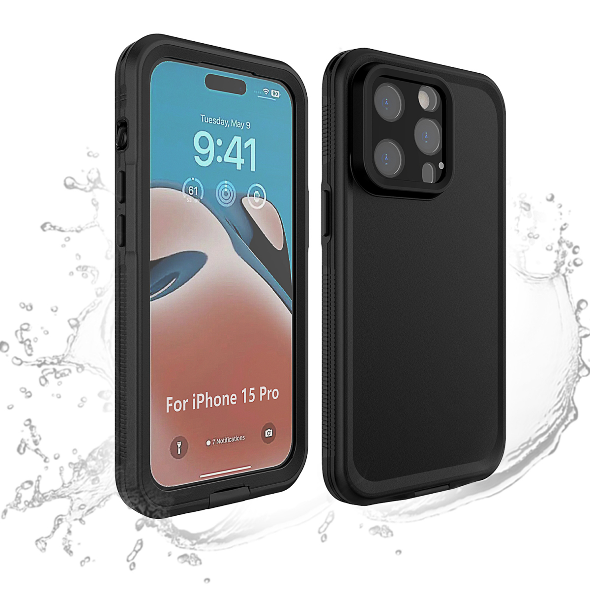 Vattentätt TPU-skal till iPhone 15 Pro Max, IPX68, svart