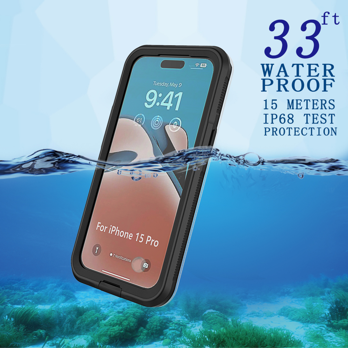Vattentätt TPU-skal till iPhone 15 Pro Max, IPX68, svart