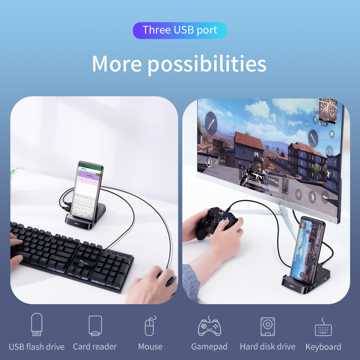 Baseus Mate Multifunktionell USB-C hubb för mobiler, 15W