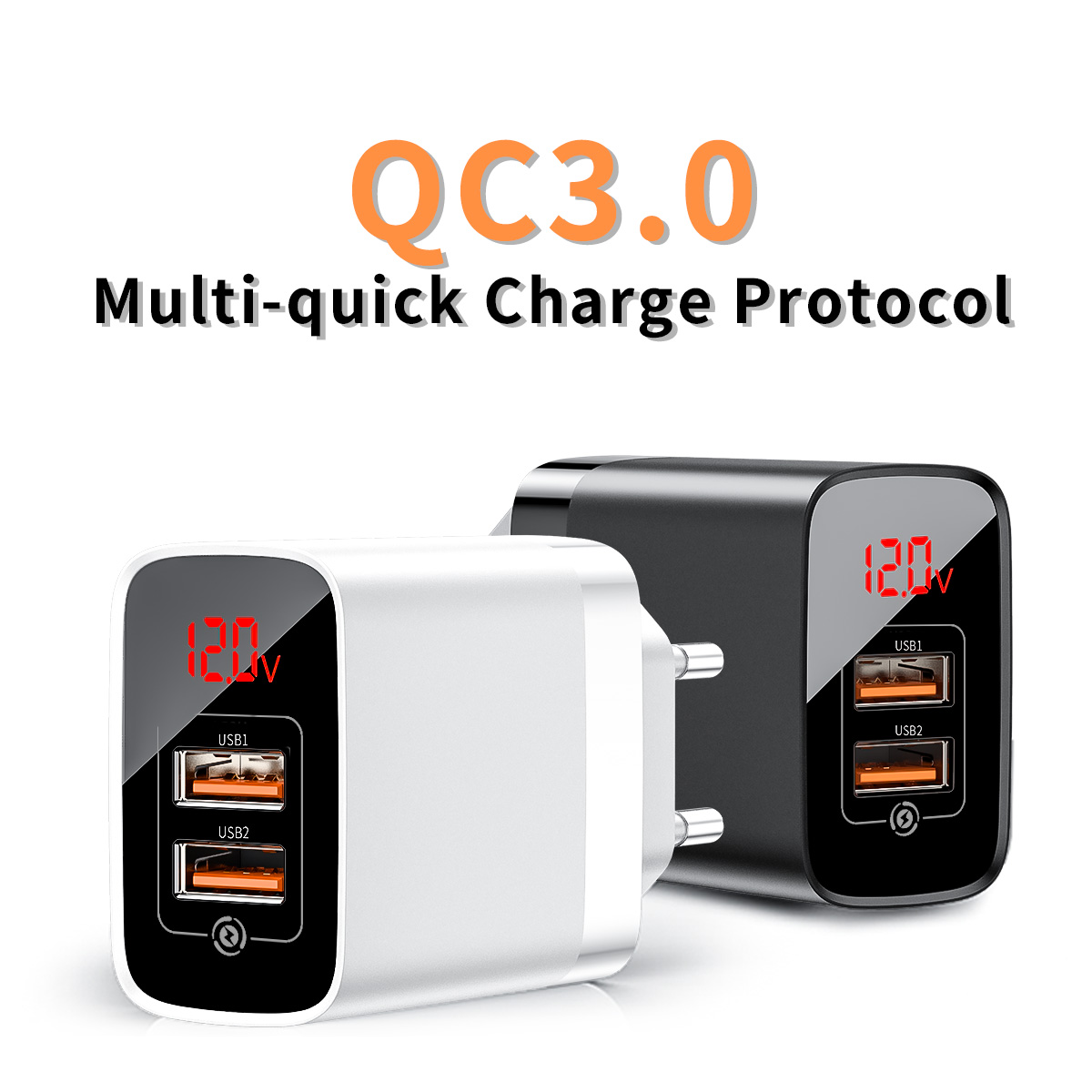 Baseus Mirror Lake Dual QC Digital Display quick Charger, black