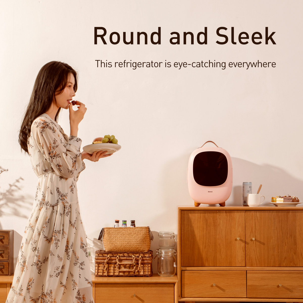 Baseus Zero Space Minikylskåp med värmefunktion, 8L, 60W, rosa