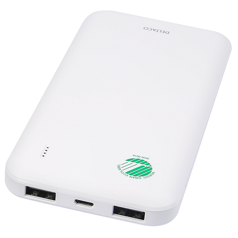 Svanen-märkt 2xUSB powerbank, 10 000mAh, vit