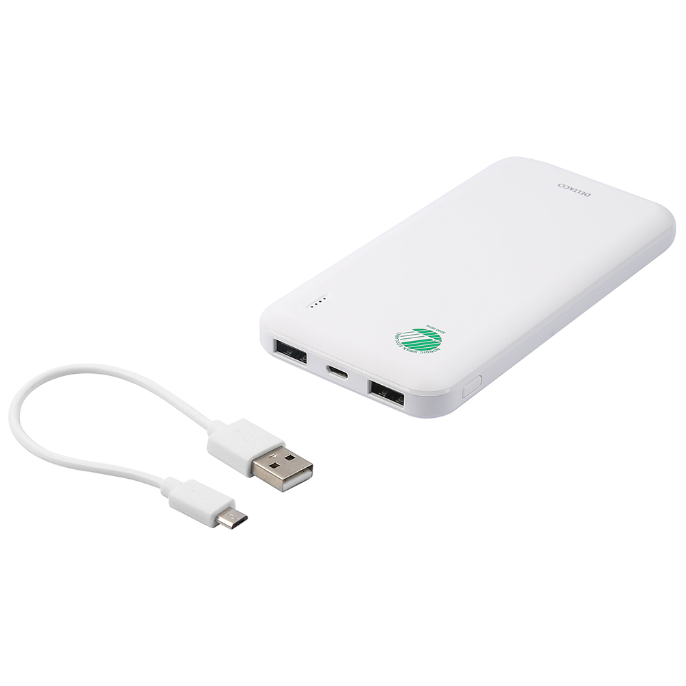 Svanen-märkt 2xUSB powerbank, 10 000mAh, vit