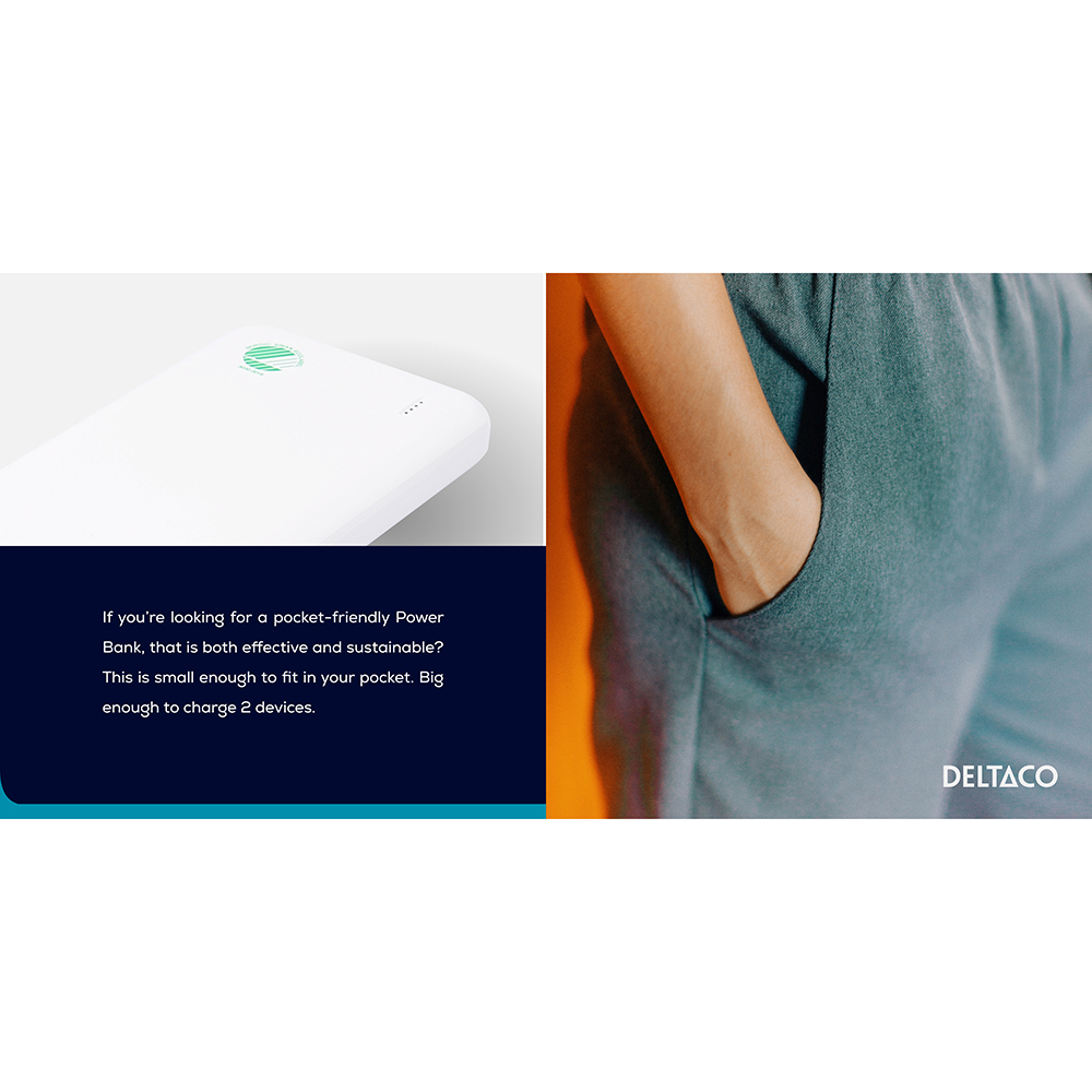 Svanen-märkt 2xUSB powerbank, 10 000mAh, vit