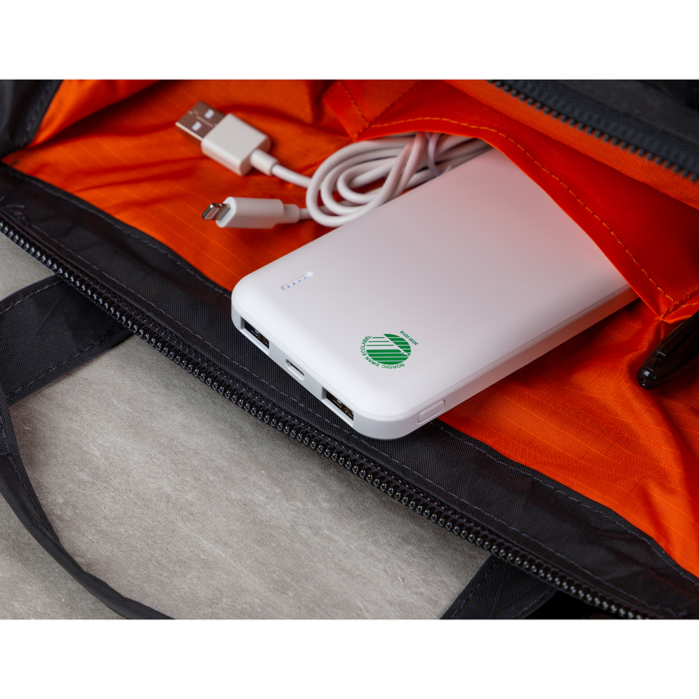 Svanen-märkt 2xUSB powerbank, 10 000mAh, vit