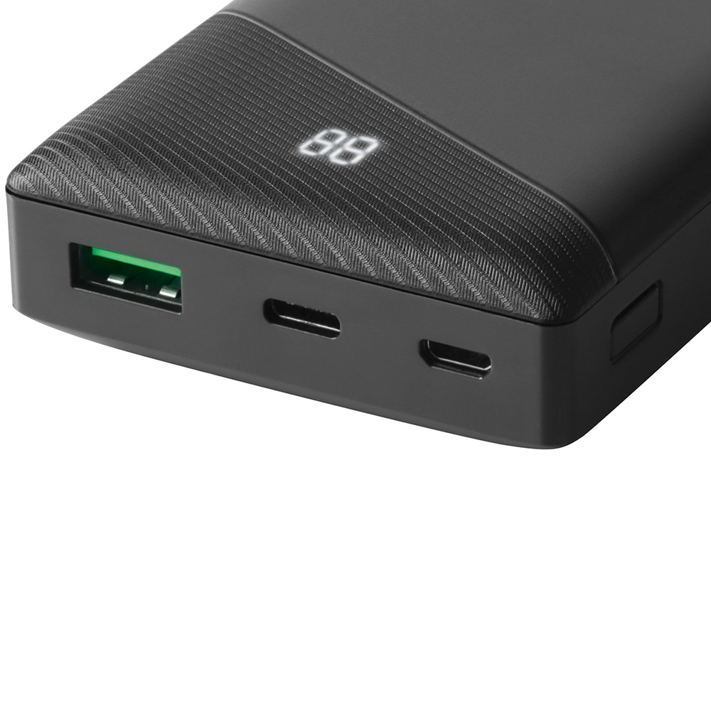 Kraftfull USB+USB-C powerbank, 10 000mAh, PD 18W, svart