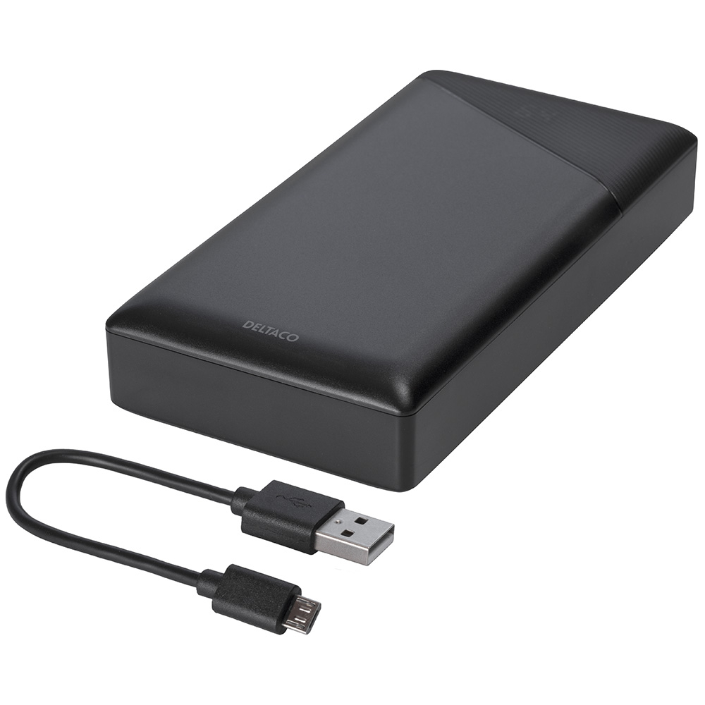 Kraftfull USB+USB-C powerbank, 20 000mAh, PD 18W, svart