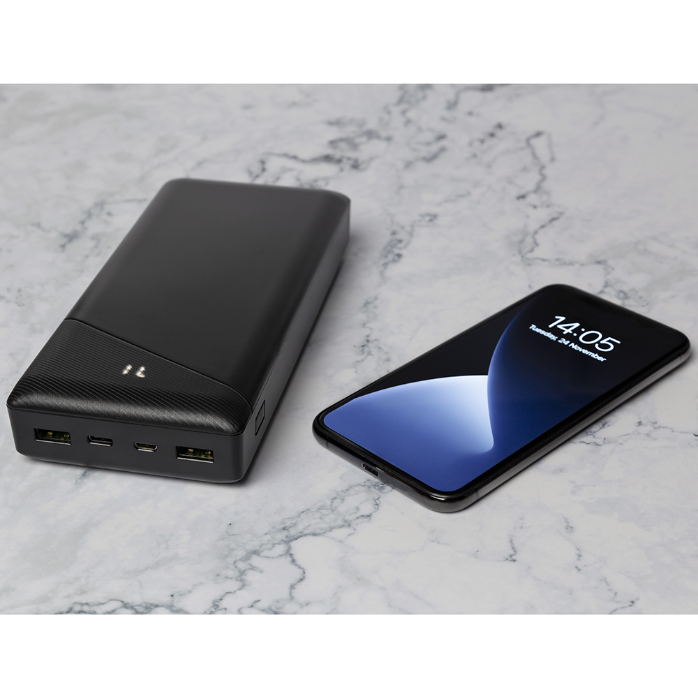 Kraftfull 2xUSB+USB-C powerbank, 30 000mAh, 18W, svart