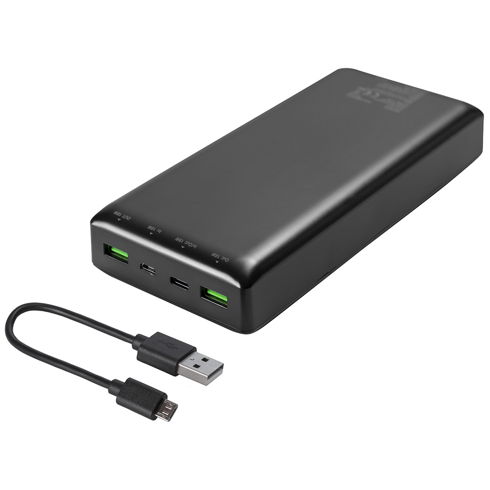 Kraftfull 2xUSB+USB-C powerbank, 30 000mAh, 18W, svart