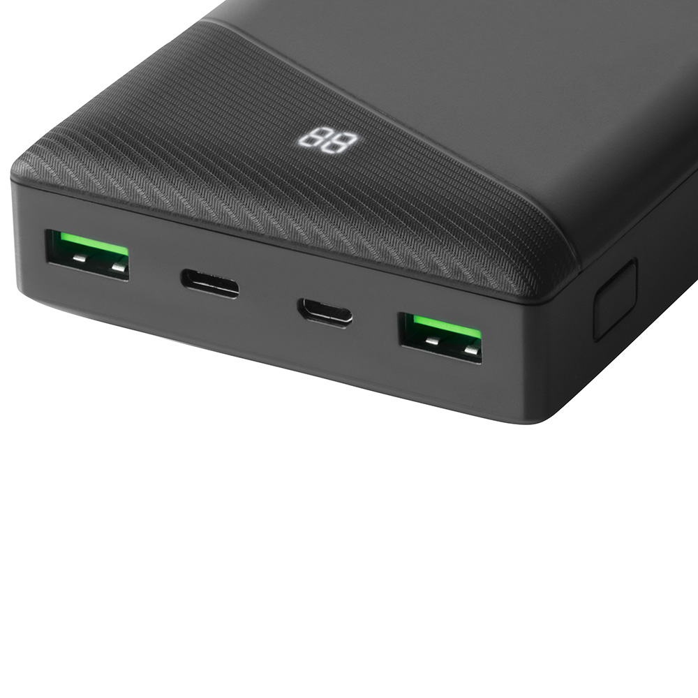 Kraftfull 2xUSB+USB-C powerbank, 30 000mAh, 18W, svart