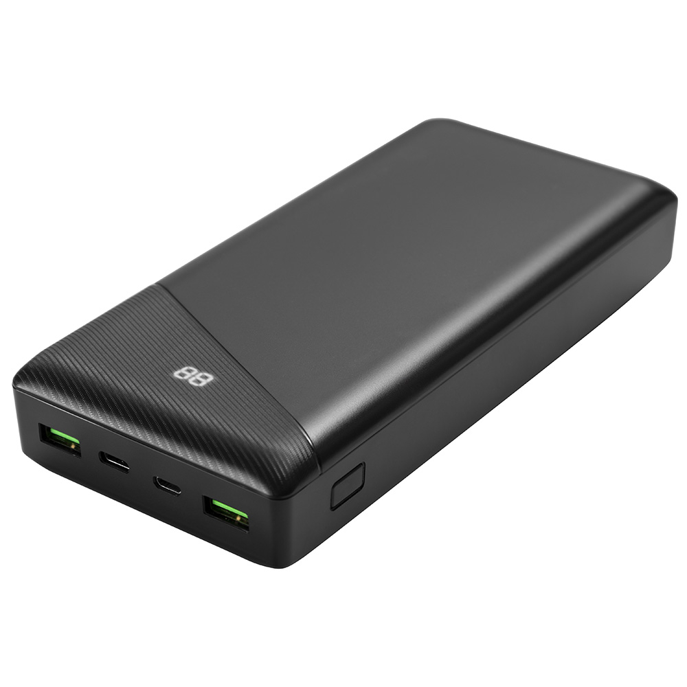 Kraftfull 2xUSB+USB-C powerbank, 30 000mAh, 18W, svart