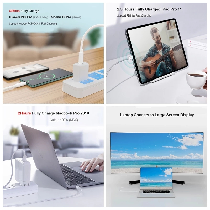 USB-C till USB-C kabel med snabbladdning, PD, 100W, 5A, 1m