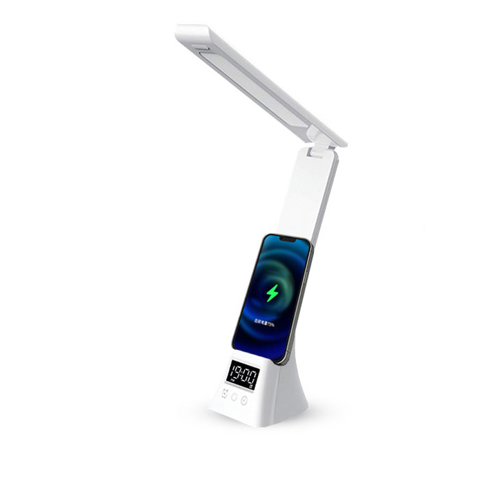 Vikbar läslampa med trådlös laddare, 450lm, 10W, vit