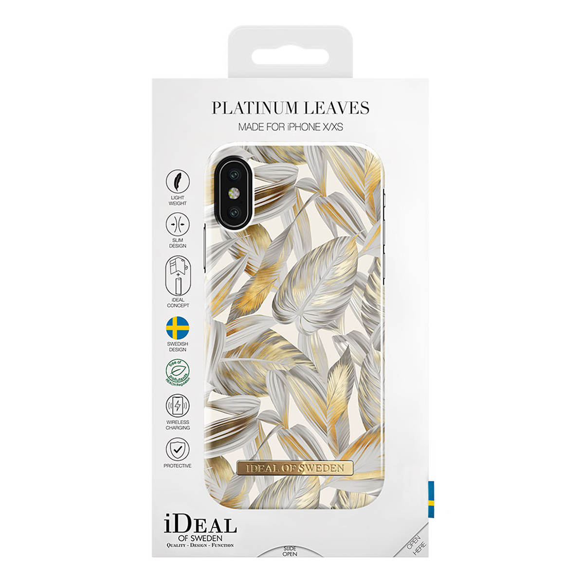 iDeal Fashion Case magnetskal iPhone X/XS, Platinum Leaves