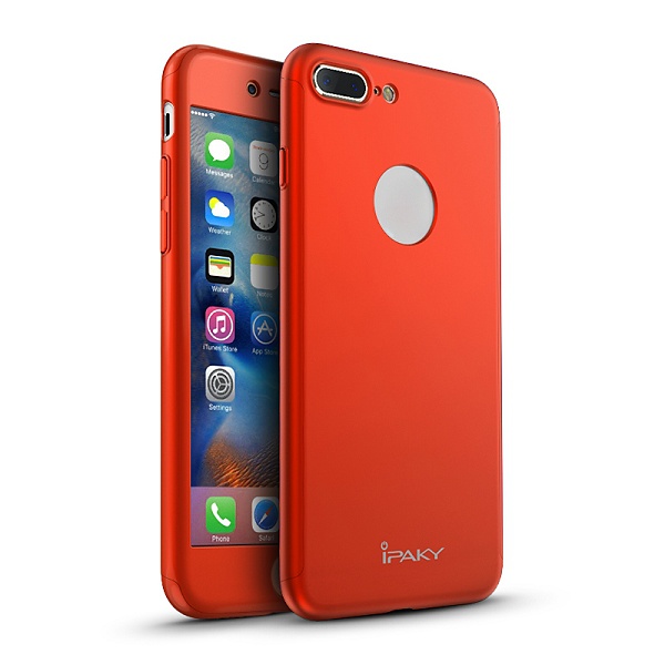 iPaky helomslutande skal, härdat glas, iPhone 8 Plus, röd