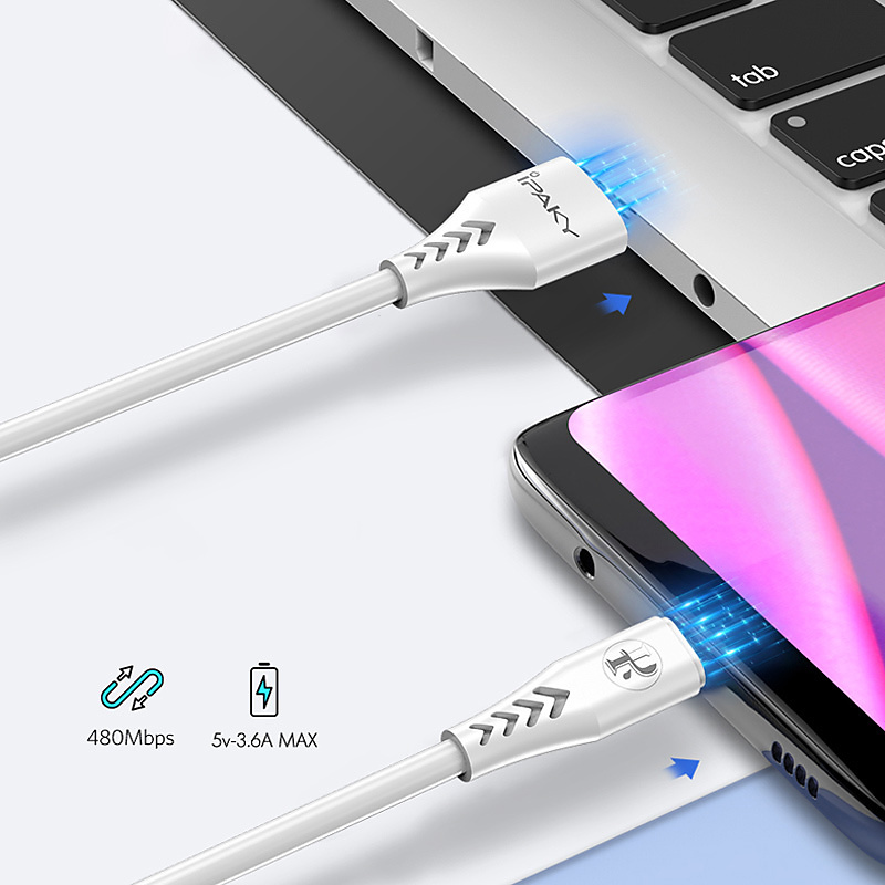iPaky USB-C kabel med Quick charge, 3.6A, 1m, vit