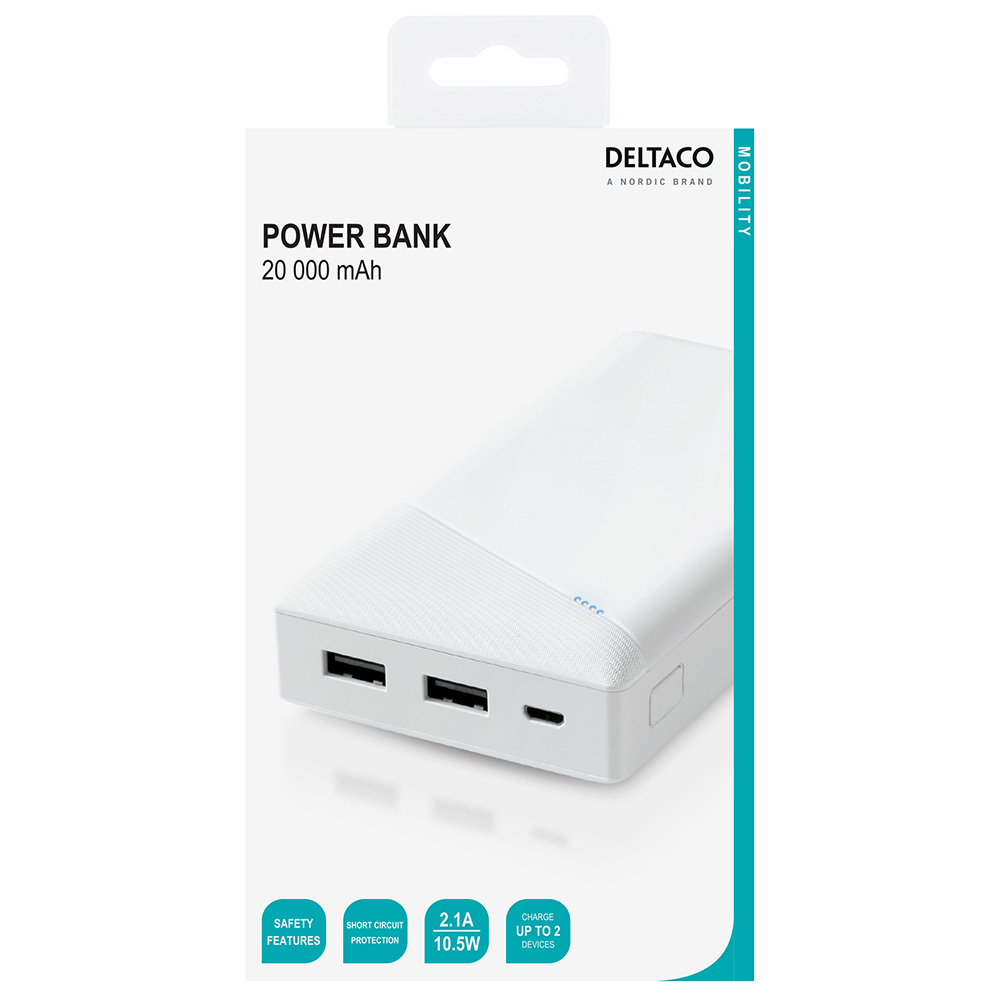 2xUSB powerbank, 20 000mAh, vit