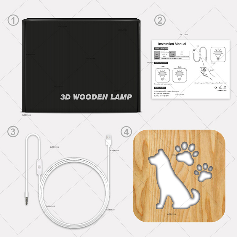 USB-driven LED-lampa i kompositmaterial, 190x190mm, hund