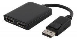 Deltaco DisplayPort, 2xHDMI MST-hubb, 3840x2160 i 30Hz, svart