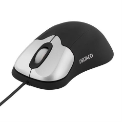 Deltaco ergonomisk optisk mus svart/silver, 800 DPI
