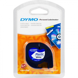 Dymo LetraTag vit plasttejp, 12mm, 4m